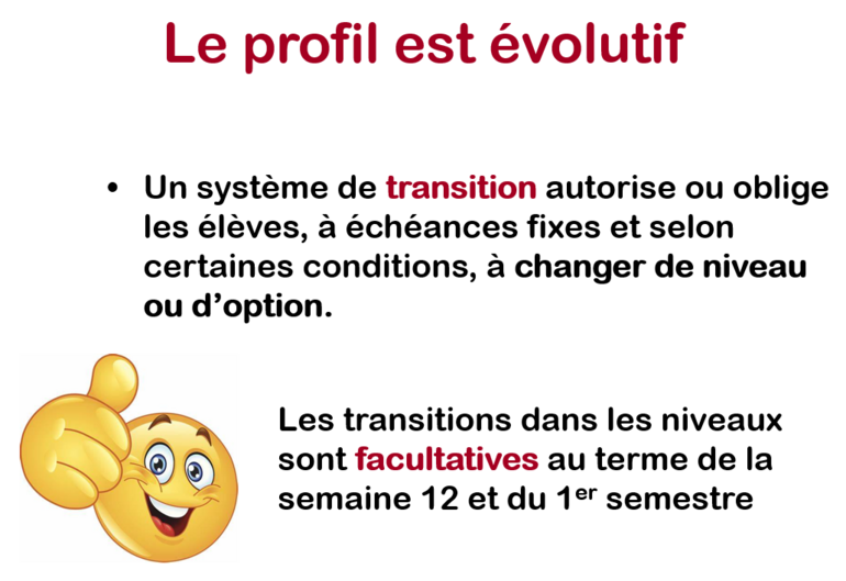Le profil de l'élève est évolutif