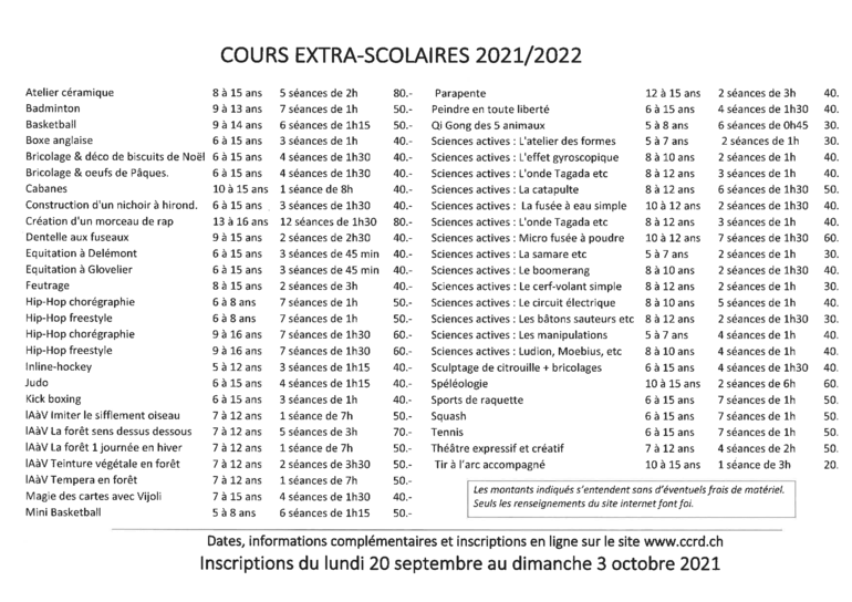 Cours extra-scolaires.2021 / 2022