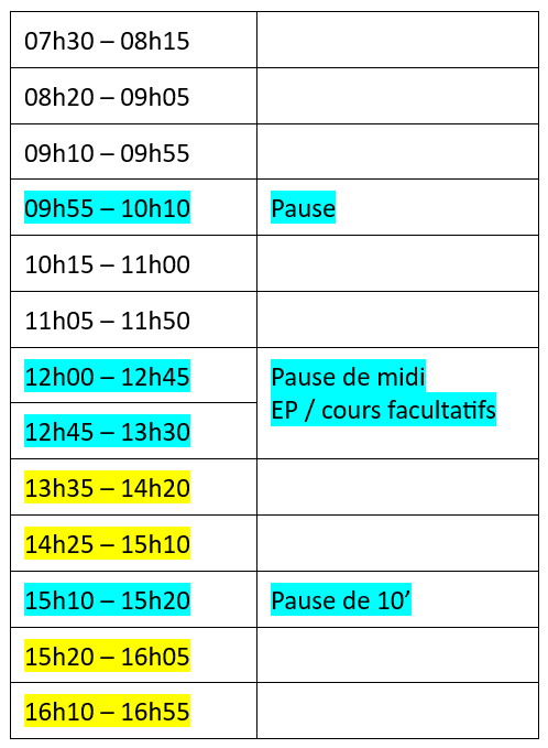 Nouvel horaire