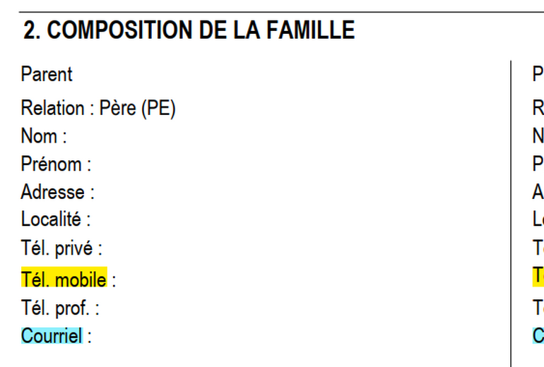 Données des représentants légaux