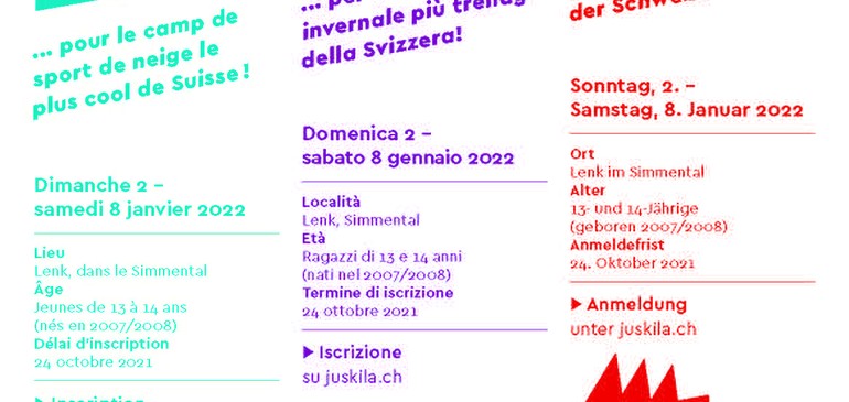 Inscription JUSKILA 2022 - Camp de ski de la jeunesse suisse