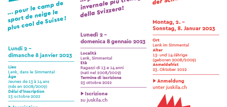 Inscription JUSKILA 2023 - Camp de ski de la jeunesse suisse